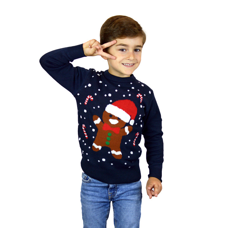 Gingerbread Blue Boys and Girls Ugly Christmas Sweater