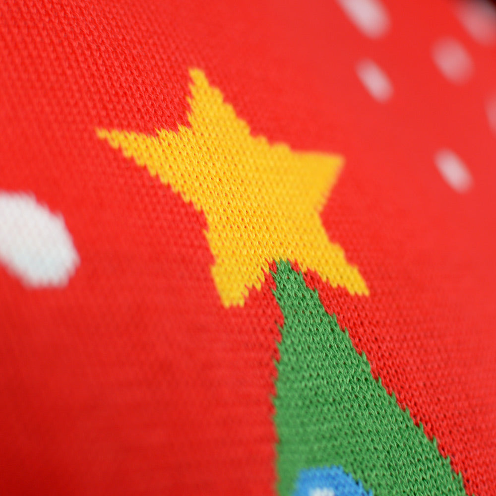 Christmas Tree Red Boys and Girls Ugly Christmas Sweater detail