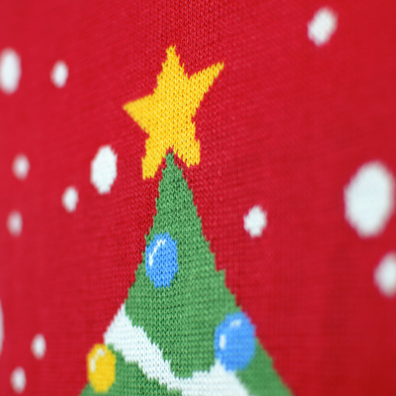 Christmas Tree Red Boys and Girls Ugly Christmas Sweater detail