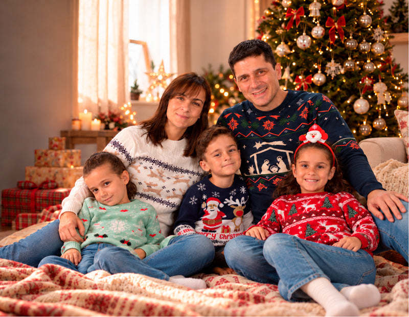Family Wearing Exclusive Ugly Christmas Sweater Designs