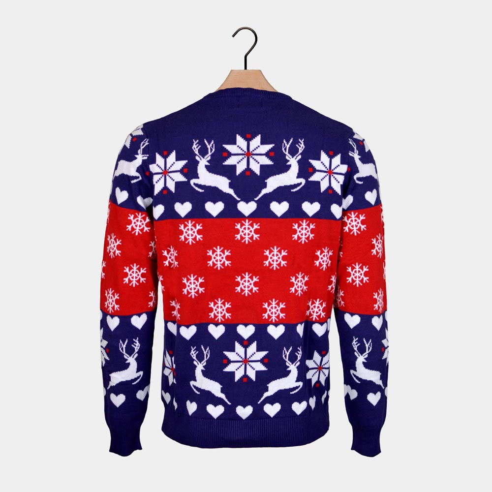 Red and Blue Boys Back Girls Ugly Christmas Sweater Reindeers and Hearts