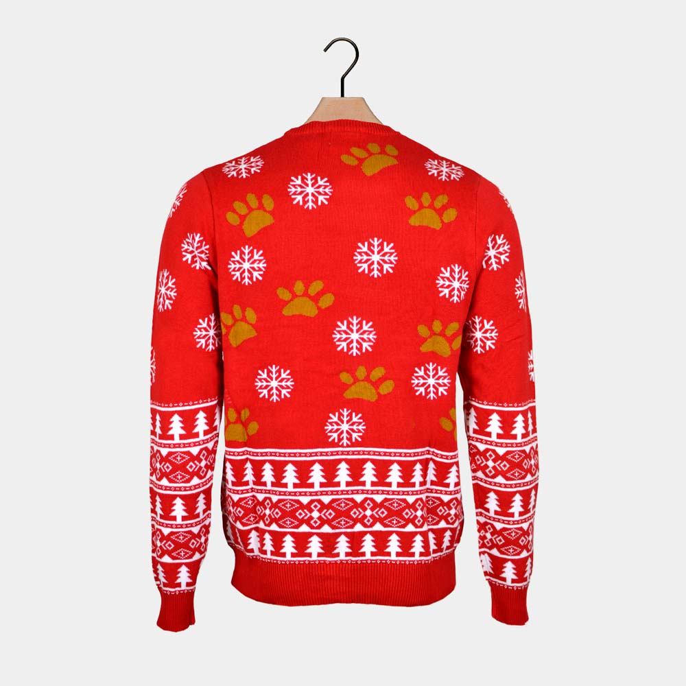 Red Family Ugly Christmas Sweater with Puppy back