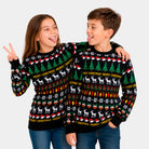 Family Childrens Black Ugly Christmas Sweater with Trees, Reindeer and Gifts
