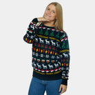 Black Couple's Ugly Christmas Sweater with Trees, Reindeers and Gifts womens