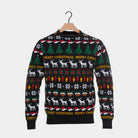 Black Family Ugly Christmas Sweater with Trees, Reindeers and Gifts