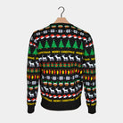 Black Ugly Christmas Sweater with Trees, Reindeers and Gifts Back