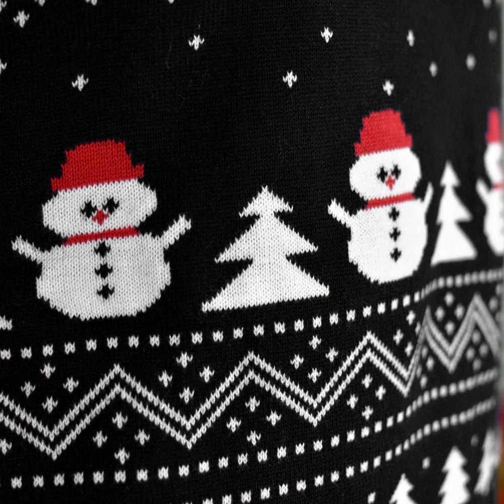 Black Ugly Christmas Sweater with Trees, Snowmen and Santa