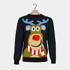 Blue 3D Couple's Ugly Christmas Sweater Reindeer Red Nosed