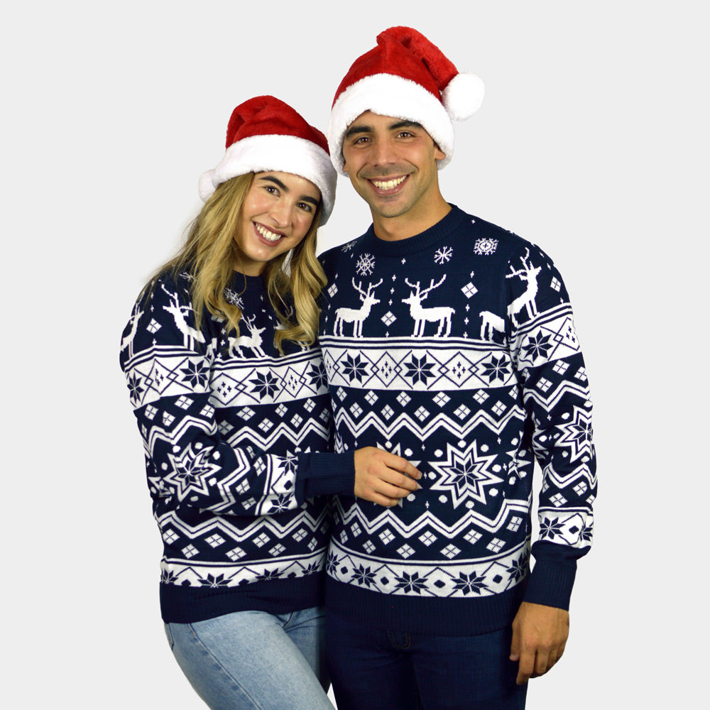 Blue Children Womens Mens Ugly Christmas Sweater Reindeers and Nordic Stars