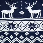 detail Blue Couple's Ugly Christmas Sweater with Reindeers and Nordic Stars