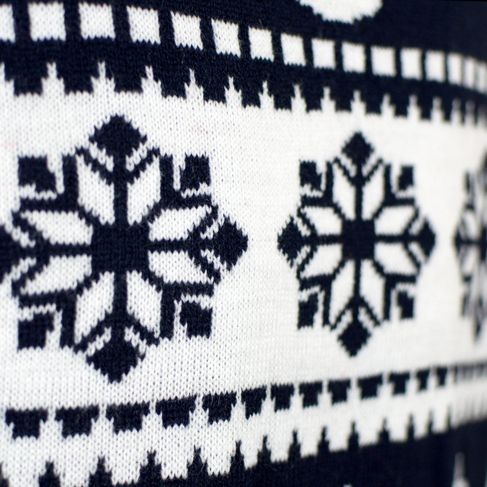Blue Couple's Ugly Christmas Sweater with Reindeers and Snow detail