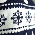 Blue Couple's Ugly Christmas Sweater with Reindeers and Snow detail