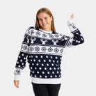 Blue Couple's Ugly Christmas Sweater with Reindeers and Snow Womens