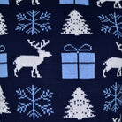 detail Blue Couple's Ugly Christmas Sweater with Reindeers, Gifts and Trees