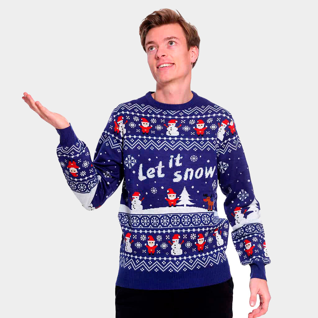 Blue Let it Snow Couple's Ugly Christmas Sweater Mens