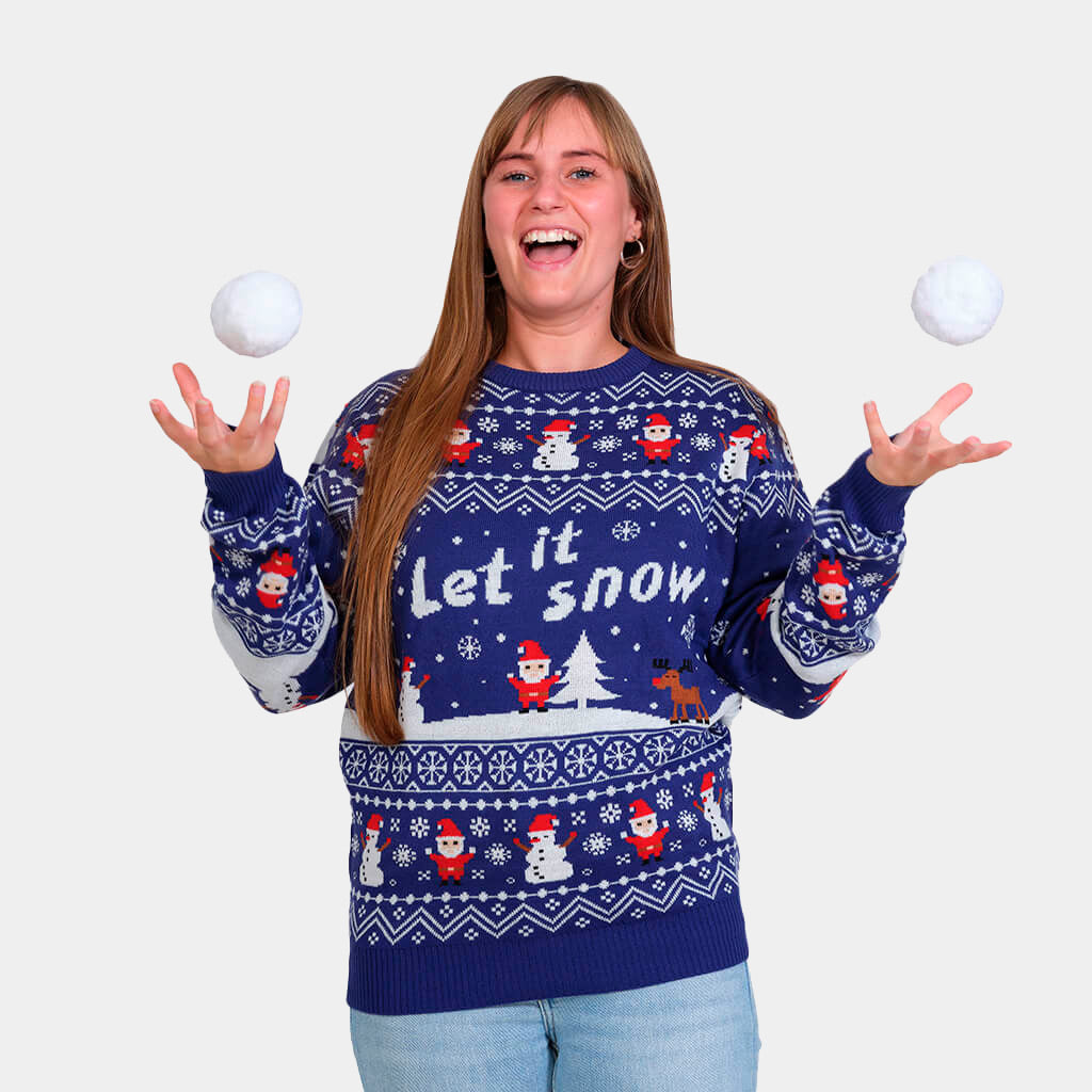 Womens Blue Let it Snow Couple's Ugly Christmas Sweater