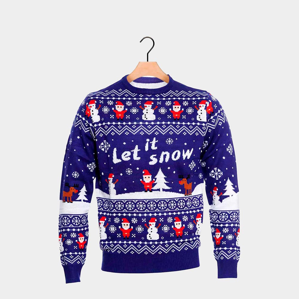 Blue Let it Snow Mens Ugly Christmas Sweater Ugly Christmas Sweaters