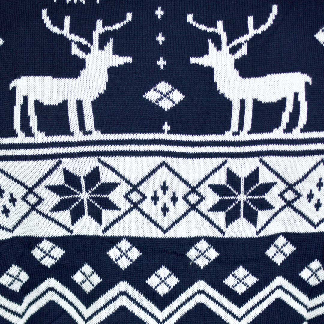 Blue Men's Ugly Christmas Sweater with Reindeers and Nordic Stars Detail