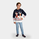 Childrens Blue Organic Cotton Ugly Christmas Sweater with Santa and Rudolph
