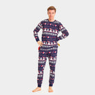 Blue Ugly Christmas Pyjama for Men with Snowmen and Hearts