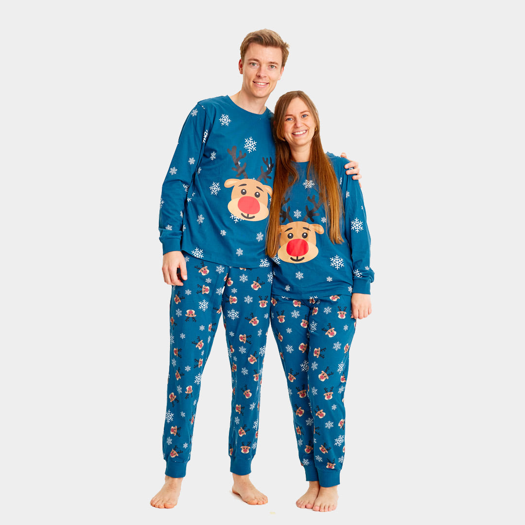 Blue Ugly Christmas Pyjama for Women and Men with Rudolph the Reindeer