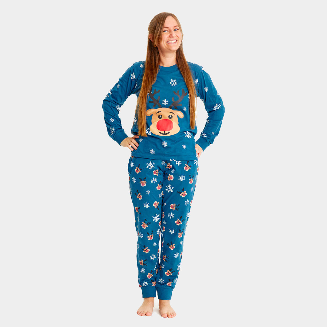 Blue Ugly Christmas Pyjama for Women with Rudolph the Reindeer