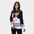 Blue Womens Ugly Christmas Sweater with Santa and Rudolph