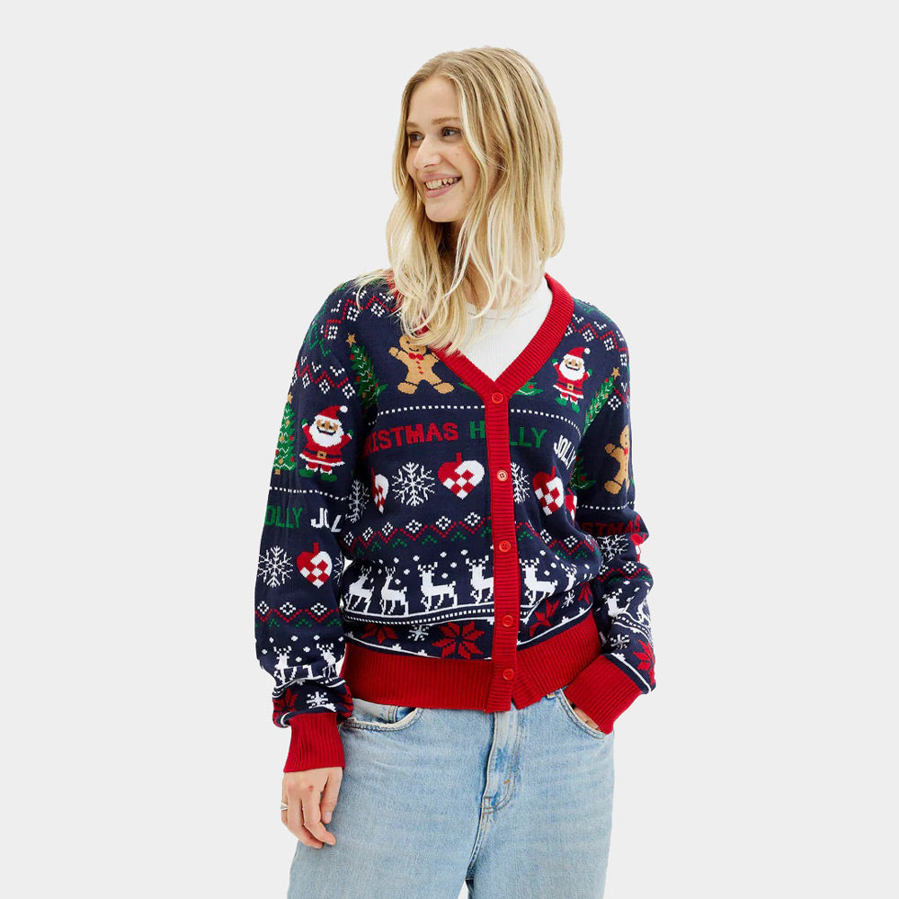 Blue and Red Cardigan Ugly Christmas Sweater Women's