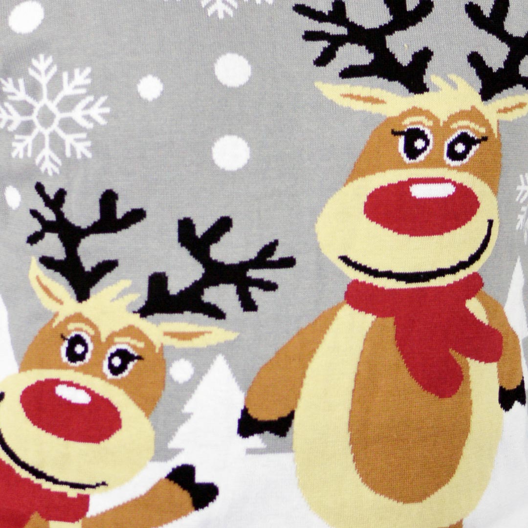 Children detail Grey Organic Cotton Cute Reindeers Ugly Christmas Sweater