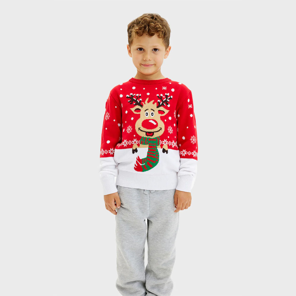 Boys Ugly Christmas Sweater with Reindeer with Scarf