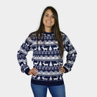 Children Womens Ugly Christmas Sweater with Reindeers and Trees Strips