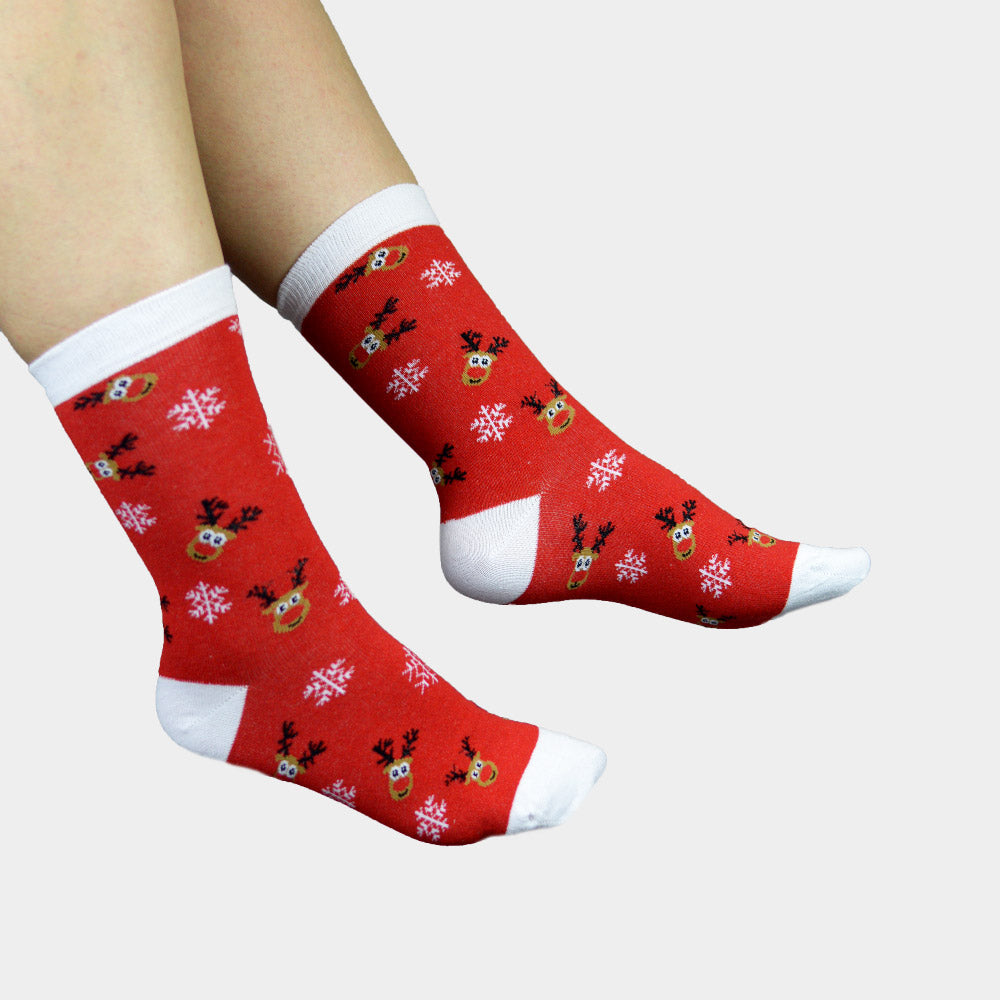 Red unisex Ugly Christmas Socks with Rudolph the Reindeer