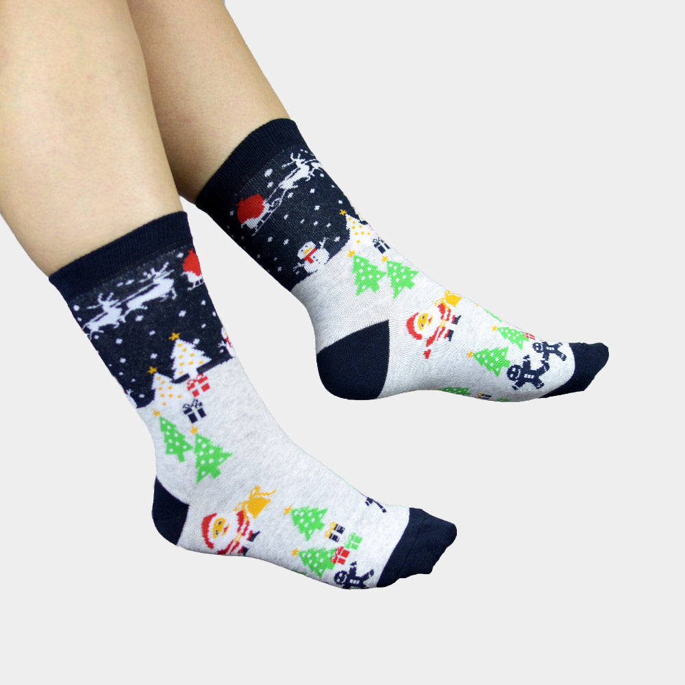 Ugly Christmas Socks with Snowman and Christmas Trees