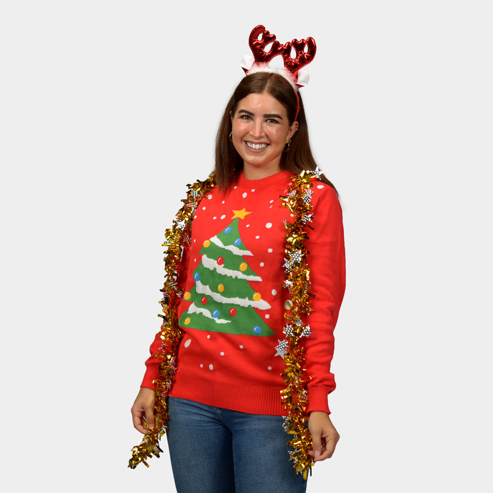 Christmas Tree Womens Couple's Red Ugly Christmas Sweater
