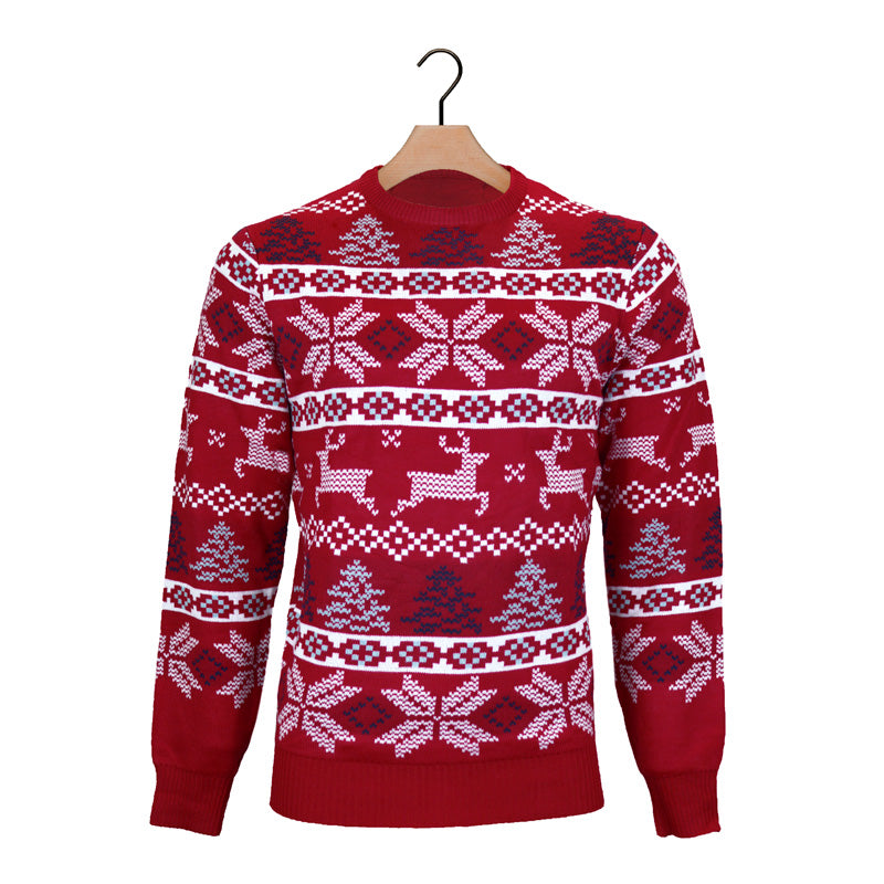 Classic Red Boys and Girls Ugly Christmas Sweater with Polar Stars