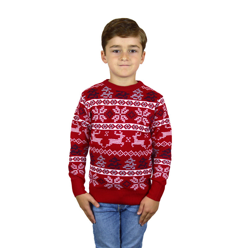 Classic Red Boys Ugly Christmas Sweater with Polar Stars