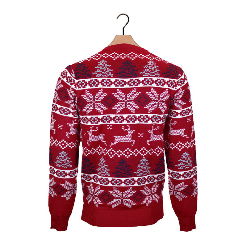 Classic Red Ugly Christmas Sweater with Polar Stars Back