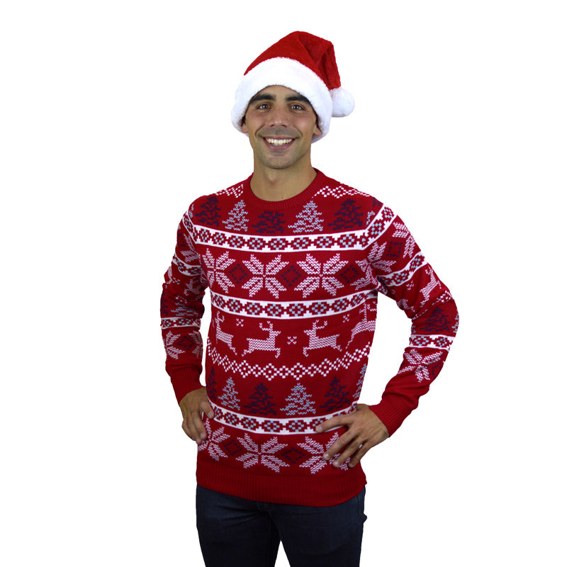 Classic Red Ugly Christmas Sweater with Polar Stars Mens
