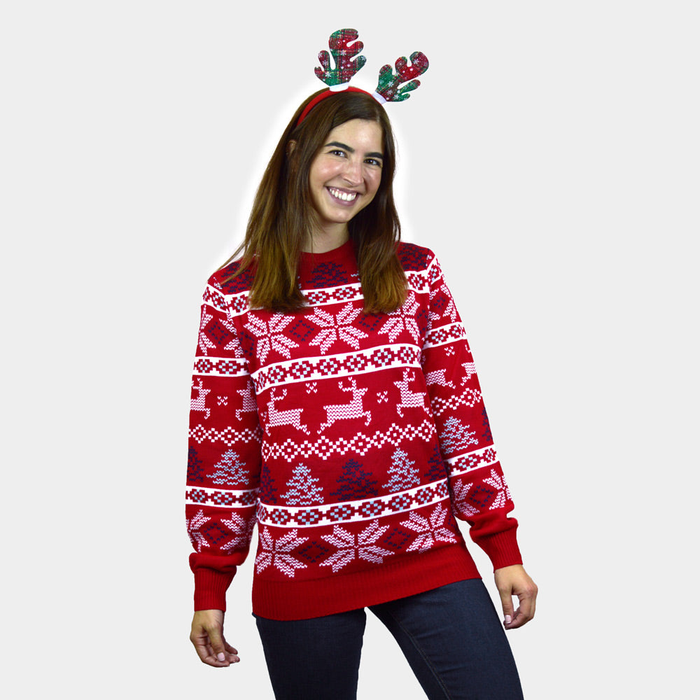 Classic Red Ugly Christmas Sweater with Polar Stars Womens