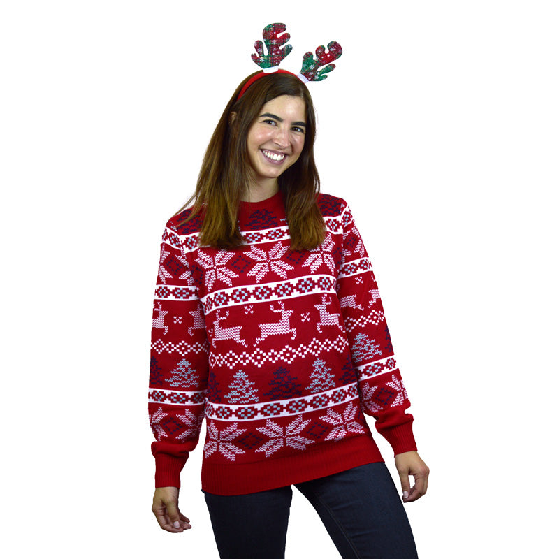 Classic Red Ugly Christmas Sweater with Polar Stars Womens