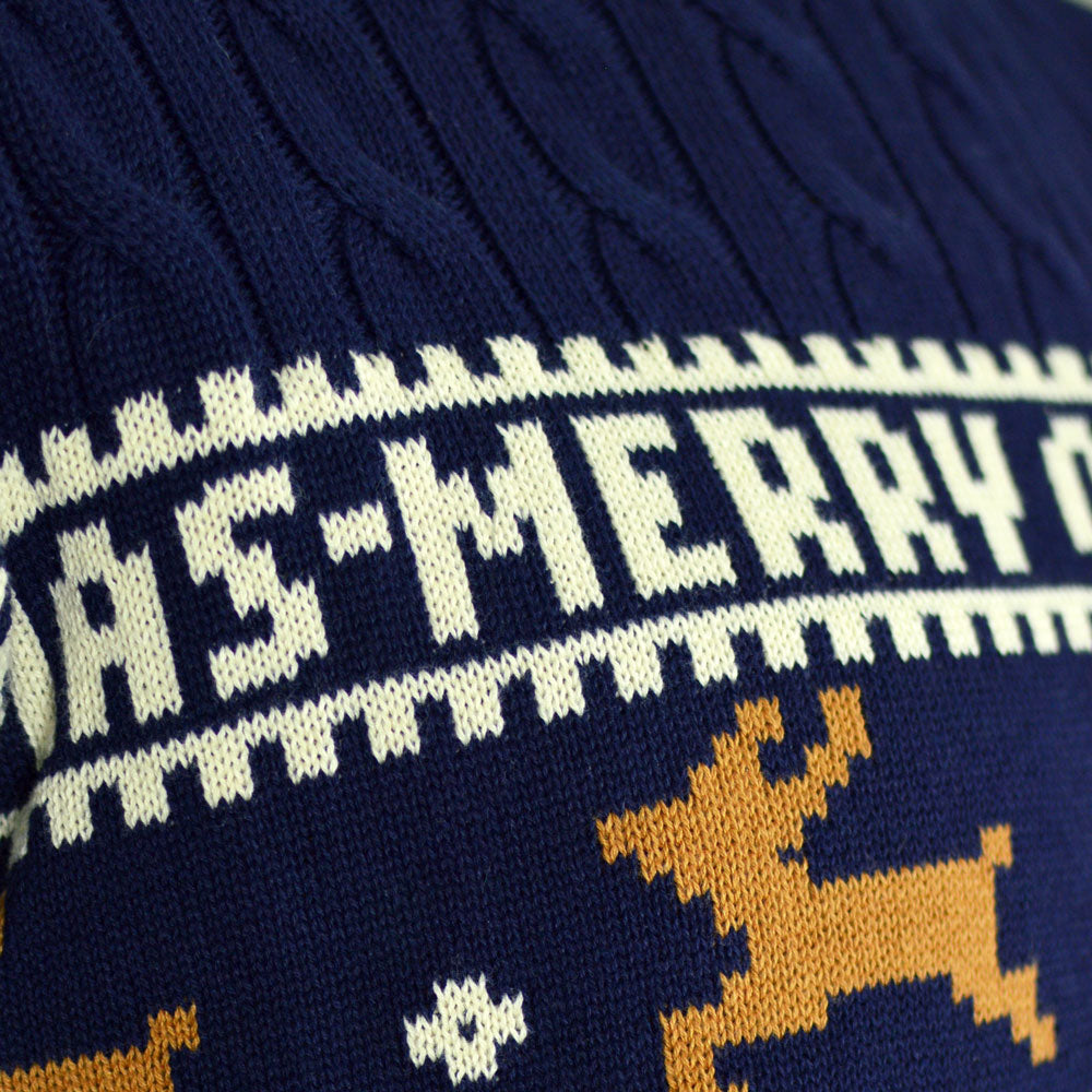 Classy Blue Organic Cotton Men's Ugly Christmas Sweater detail Reindeers