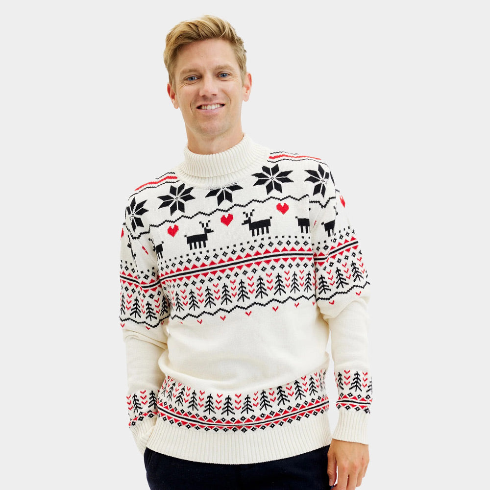 Classy Turtleneck Beige Organic Cotton Men's Ugly Christmas Sweater