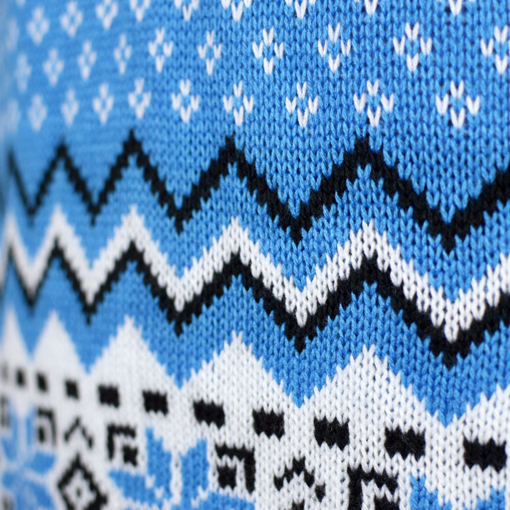 Classy White Grey Blue Mens Ugly Christmas Sweater Detail Reindeers