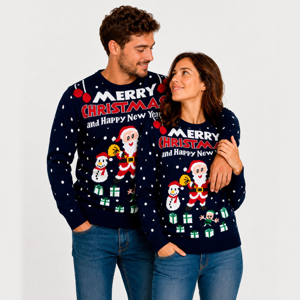 Couple Womens Ugly Christmas Sweater 'Merry Christmas and Happy New Year
