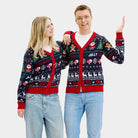 Couple's Blue and Red Cardigan Ugly Christmas Sweater