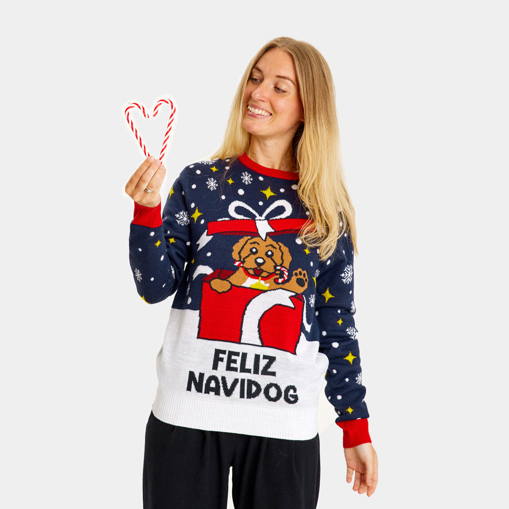 Womens Couple's Ugly Christmas Sweater Feliz Navidog