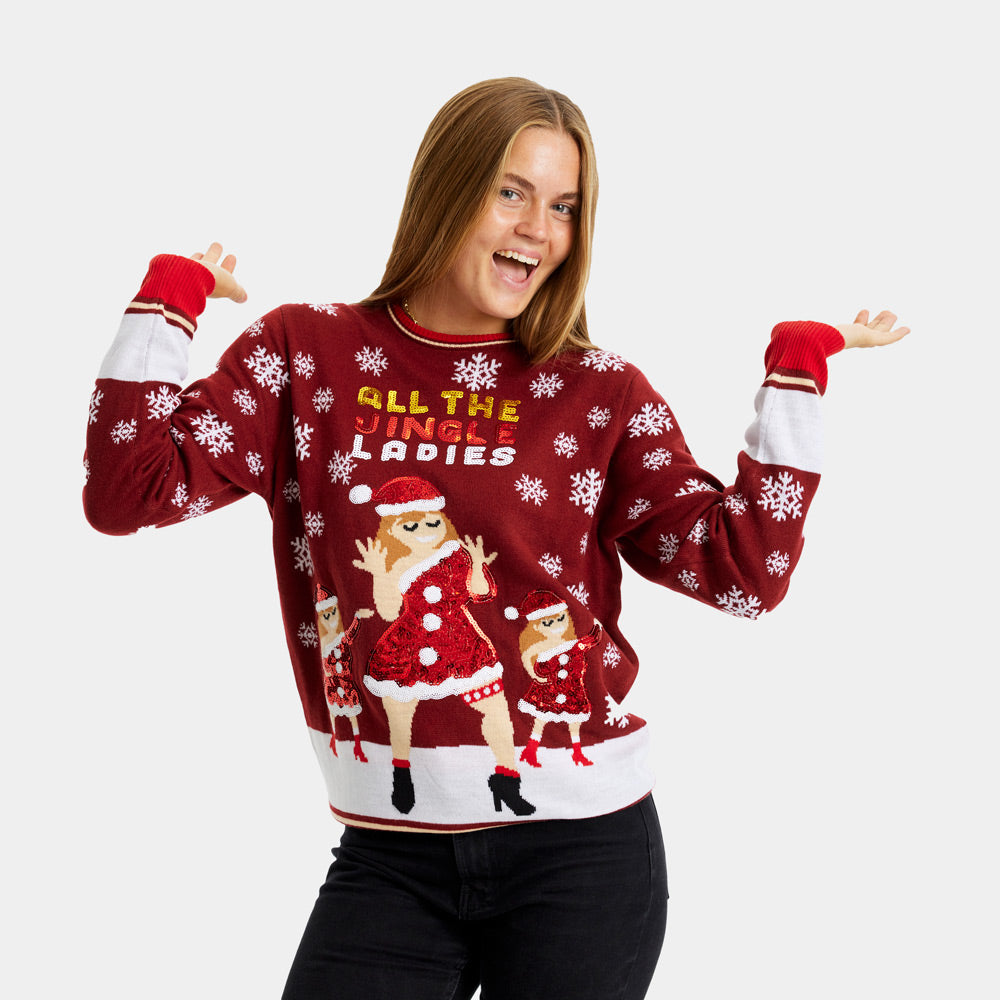 Couple's Ugly Christmas Sweater Jingle Ladies with Sequins womens