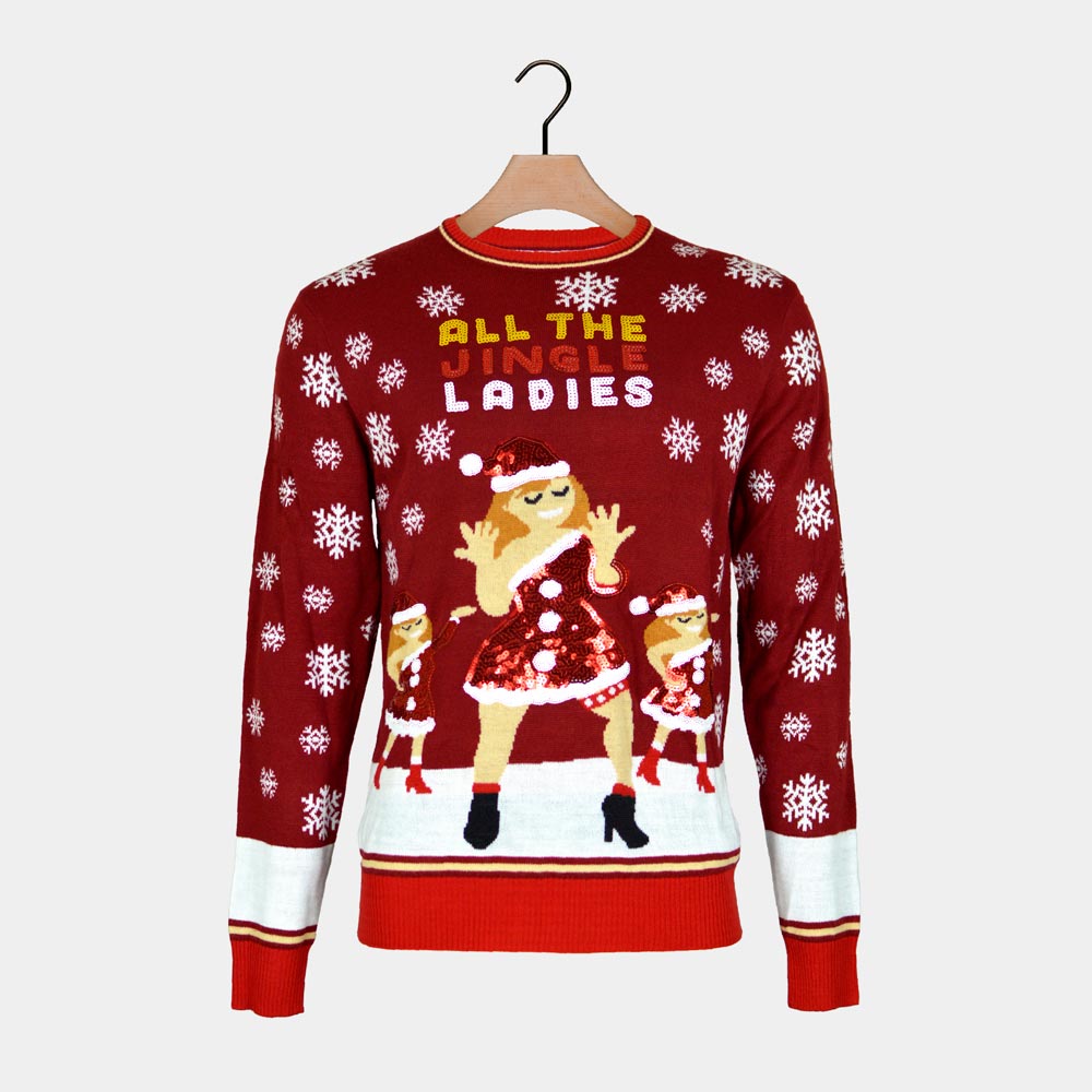 Couple's Ugly Christmas Sweater Jingle Ladies with Sequins