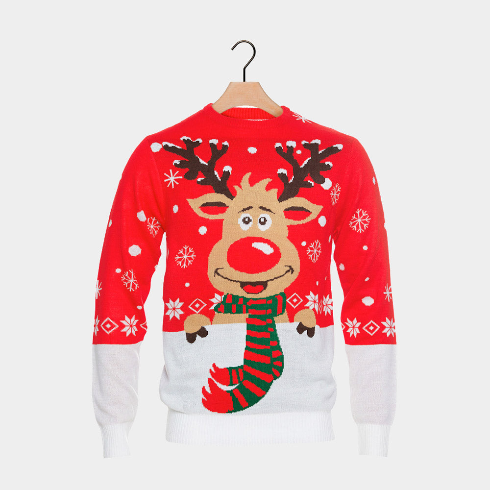Couple's Ugly Christmas Sweater Reindeer with Scarf