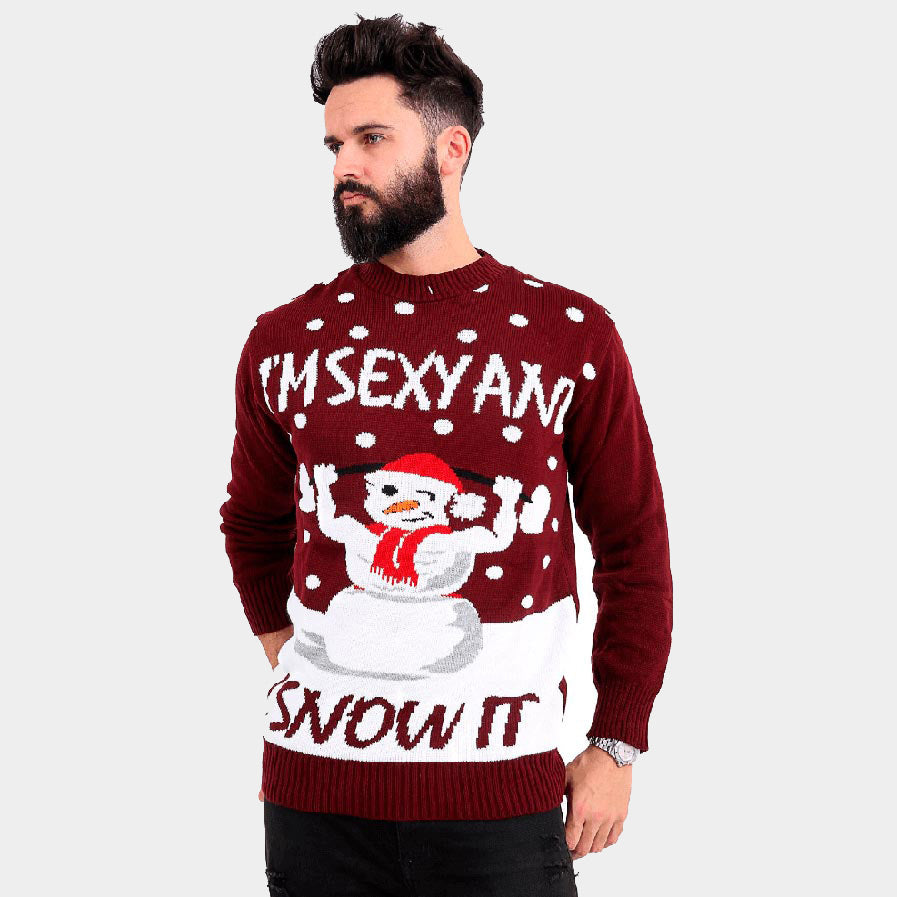 Mens Couple's Ugly Christmas Sweater with Sexy Snowman